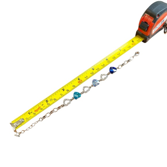 Y2K Vintage NOS Shades of Blue Rhinestone Heart Silver Tone Bracelet - Picture 6 of 6